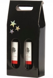 Weinbox Fenster 2-Flaschen Sternen 18x9x38cm (BxTxH) 3-Farben